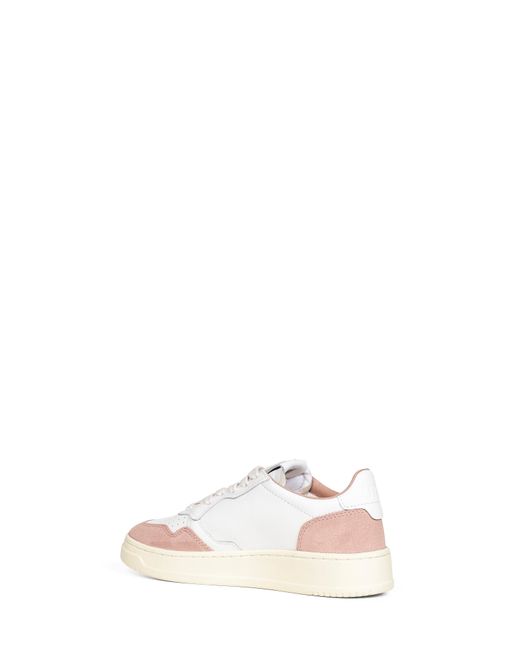 Autry White Leather And Rose Suede Medalist Low Sneakers