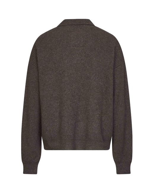 Uma Wang Brown Ribbed Cashmere Knit Long-Sleeved Polo Shirt for men