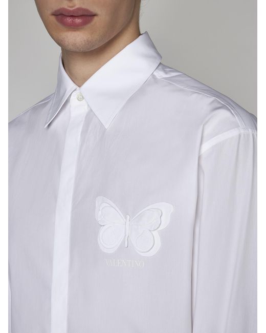 Valentino White Butterfly Cotton Shirt for men