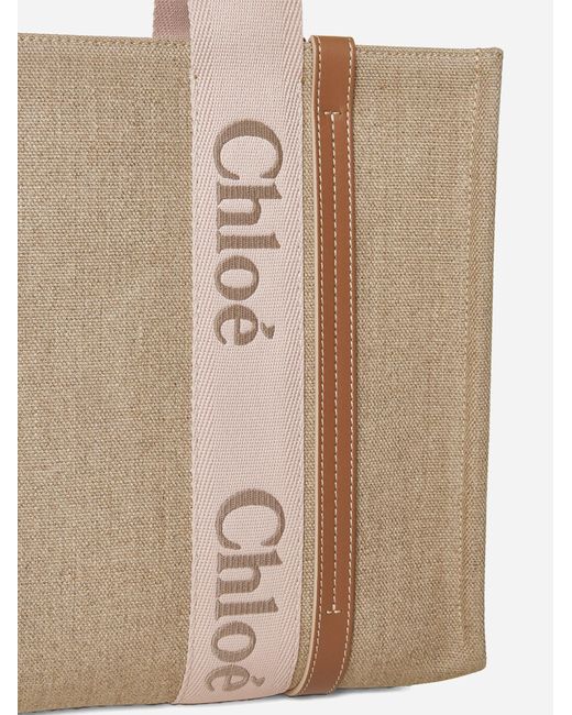 Chloé Natural Woody Linen Medium Tote Bag