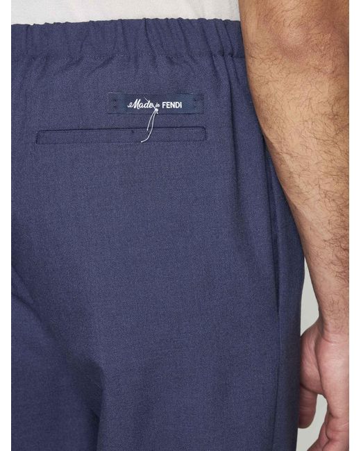 Fendi Blue Wool Trousers for men