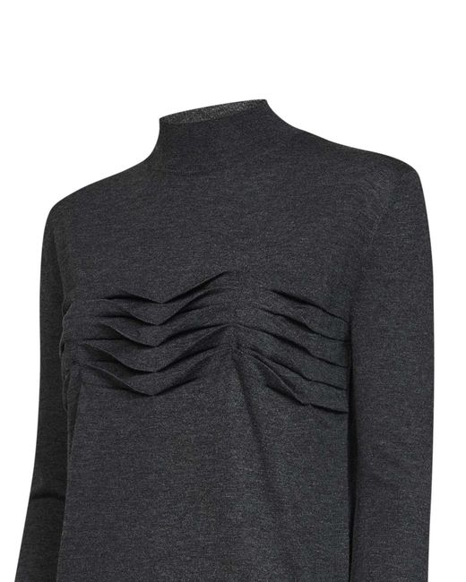 Jil Sander Black Anthracite Wool And Cashmere Knit Sweater With Pleats Detail