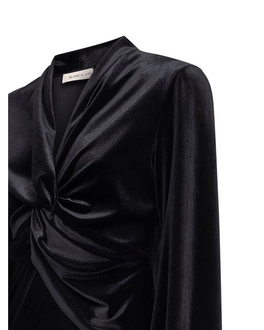 Blanca Vita Black Stretch Velvet Berik Tunic