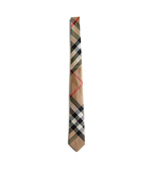 Burberry White Cotton Check Tie for men