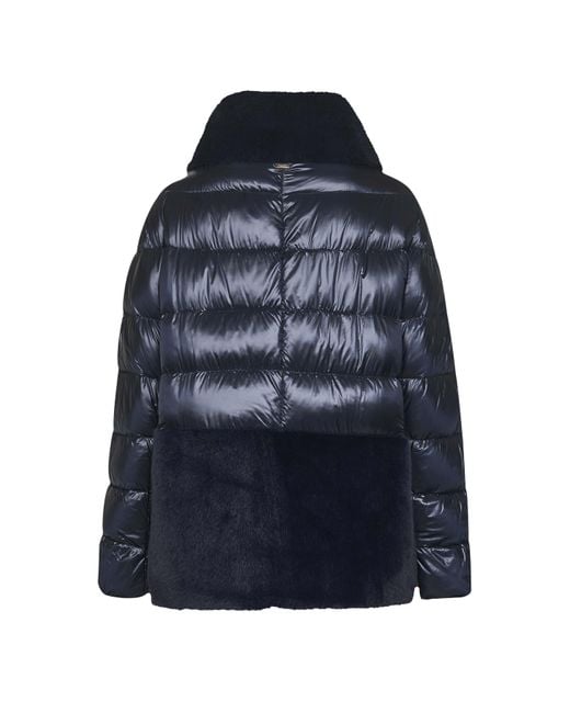 Herno Blue Ultralight Nylon And Lady Alternative Fur Cape