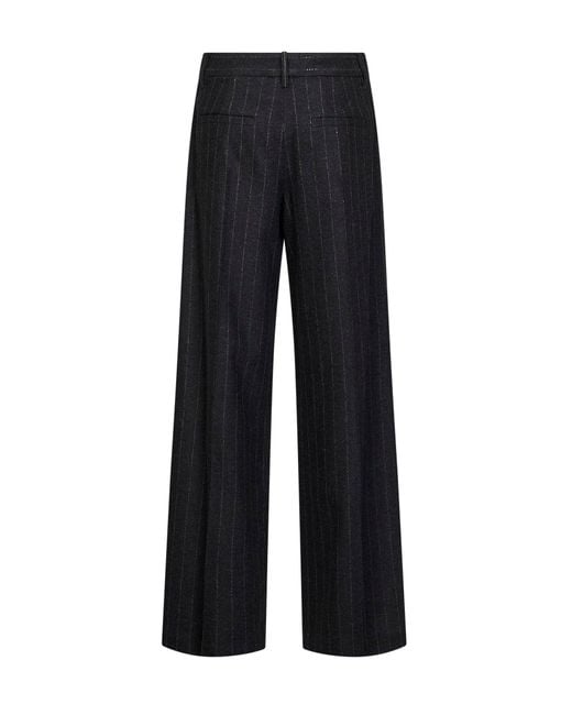 Brunello Cucinelli Black Anthracite Sequin Pinstriped Wool Blend Loose Pleated Trousers