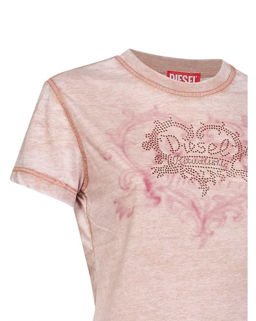 DIESEL Pink Rhinestone-Embellished Jersey T-Ila-Aa1 T-Shirt