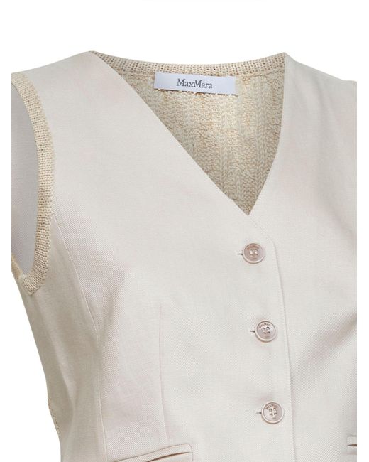 Max Mara White Linen And Cable Knit Mxmcalibri Vest