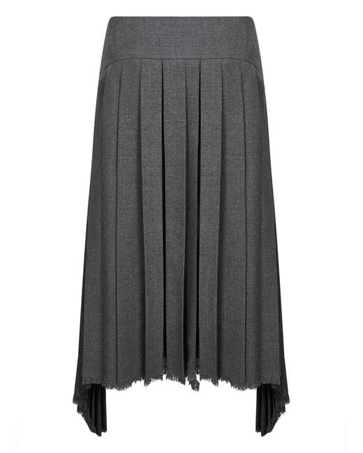 Jil Sander Gray Wool Canvas Pleated Midi Skirt