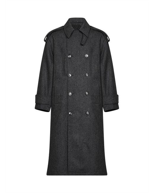 AMI Black Charcoal Virgin Wool Double-Breasted Trench Coat for men