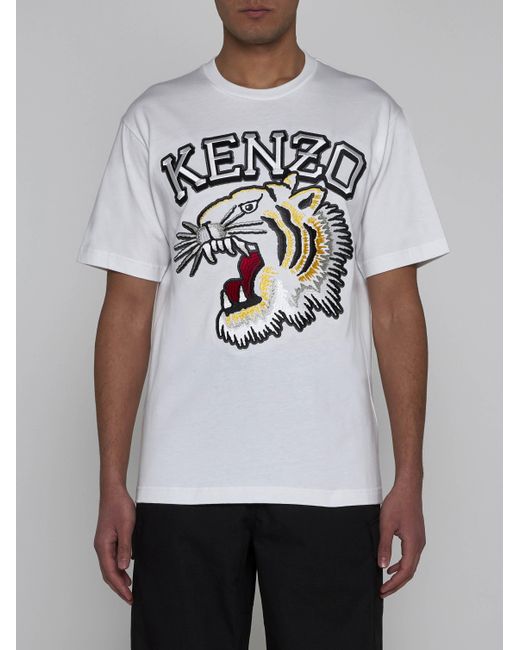 KENZO White Tiger Varsity Cotton T-Shirt for men