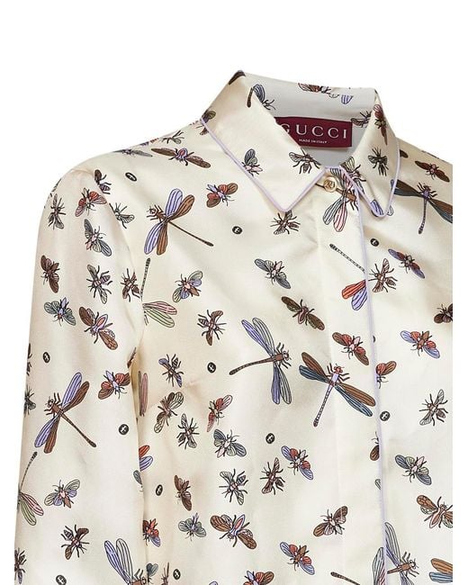 Gucci White Ivory Printed Silk Twill Shirt