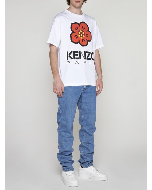 KENZO White Logo And Flower Cotton T-shirt for men