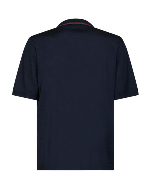 Gucci Blue Dark Wool Knit Polo With Web Pattern for men