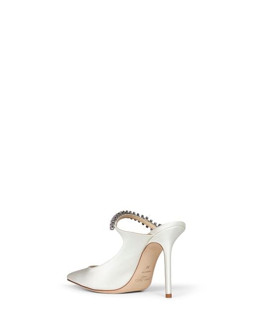 Jimmy Choo White Crystal-Embellished Satin Bing 100 Mules