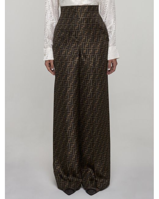 Fendi Brown Ff Silk Trousers