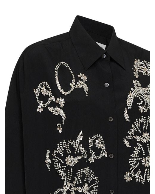 Dries Van Noten Black Shirt Cocoon Embroidered
