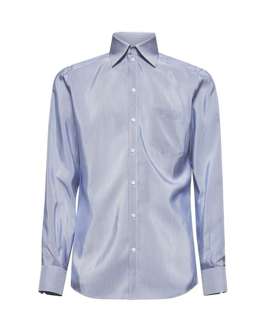 Dolce & Gabbana Blue Light Striped Silk Poplin Martini Shirt for men