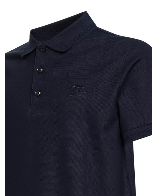 Burberry Blue Cotton Pique Polo Shirt With Embroidered Equestrian Knight Design for men