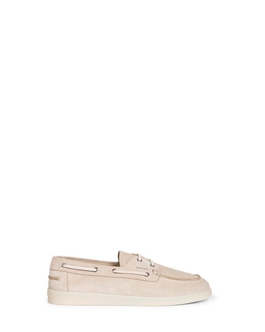 PRADA CALZATURE Natural Desert Suede Boat Shoes for men