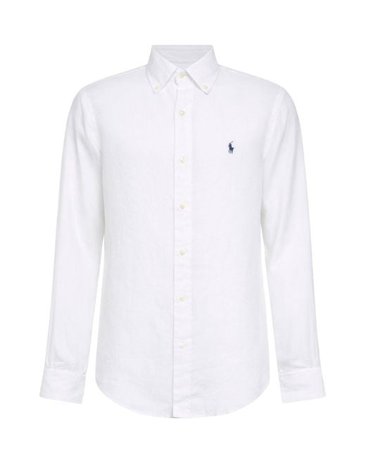 Polo Ralph Lauren White Linen Custom-Fit Shirt for men