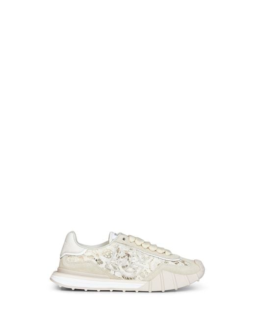 Dolce & Gabbana White And Chalk Lace And Calf Suede Low-Top Sneakers