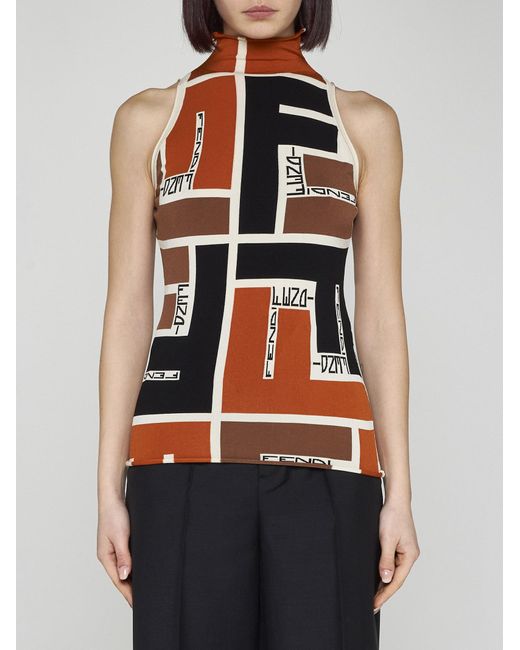 Fendi Red Ff Puzzle Knit Halter Top