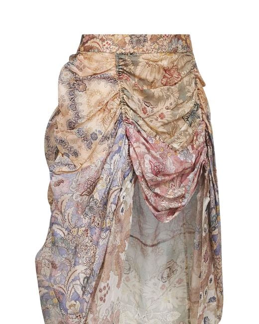 Zimmermann White Spliced Floral Silk-Linen Blend Rebellion Midi Skirt