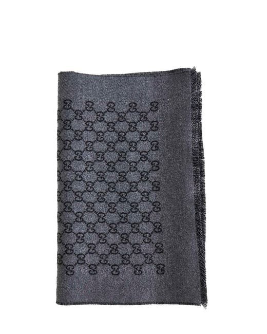 Gucci Gray Gg Jacquard Wool Scarf for men