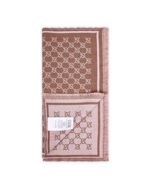 Gucci Brown Gg Wool Blend Scarf
