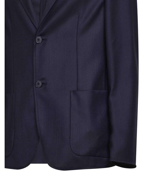 Giorgio Armani Blue Chevron Wool And Cashmere Single-Breasted Jacket for men
