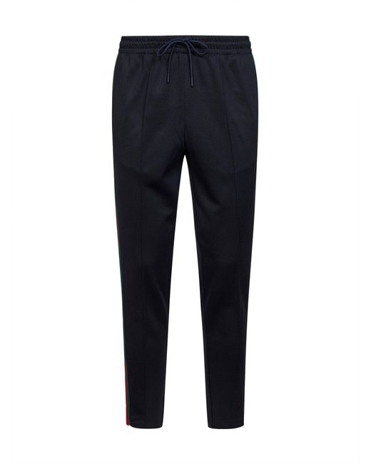 Gucci Blue Dark Technical Jersey Jogging Trousers With Web for men