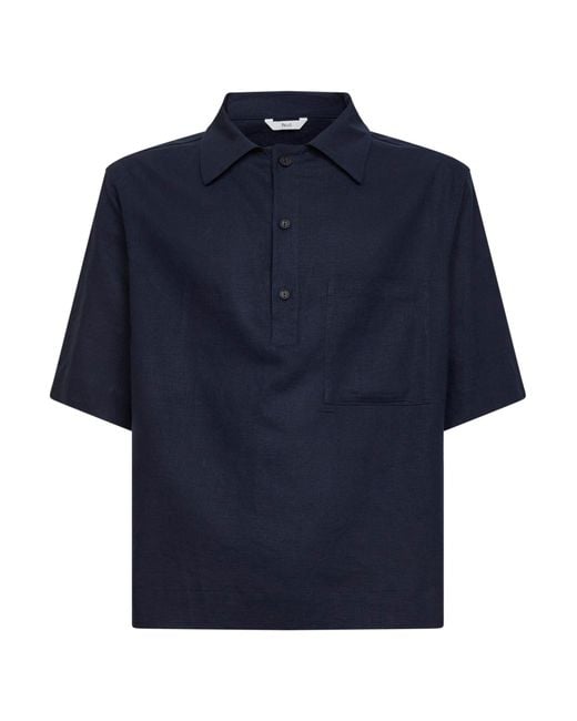 Hevò Blue Linen And Viscose Montursi Polo Shirt for men