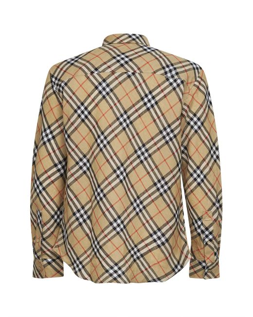 Burberry Gray Sand Check Linen Shirt for men