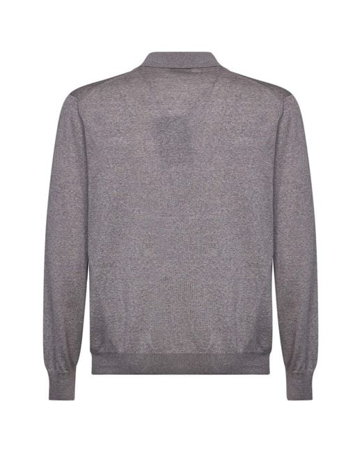 D 40 Gray Virgin Wool Knit Buttonless Polo Shirt for men