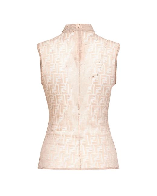 Fendi Natural Ff Stretch Lace Sleeveless Top
