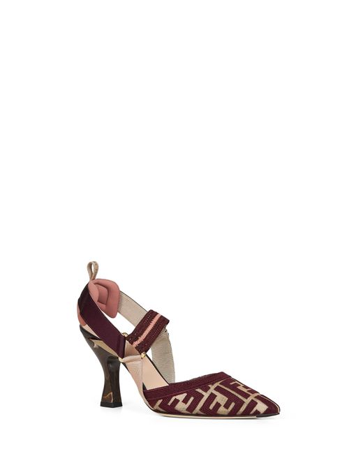 Fendi Red Burgundy Ff Fabric Colibrì Slingback Pumps