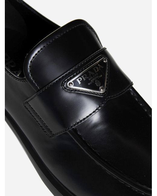 Prada Black Logo-plaque Leather Loafers