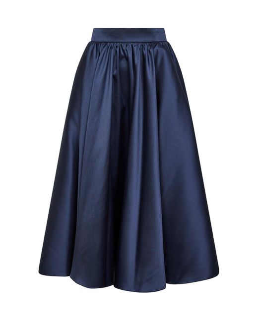Blanca Vita Blue Satin Geky Full Midi Skirt