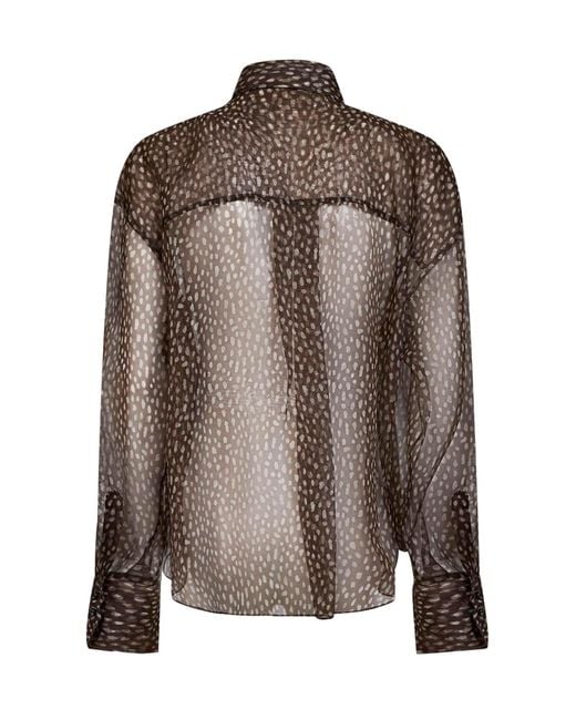 Brunello Cucinelli Brown Chocolate Dapple Silk Organza Shirt With Neck Tie