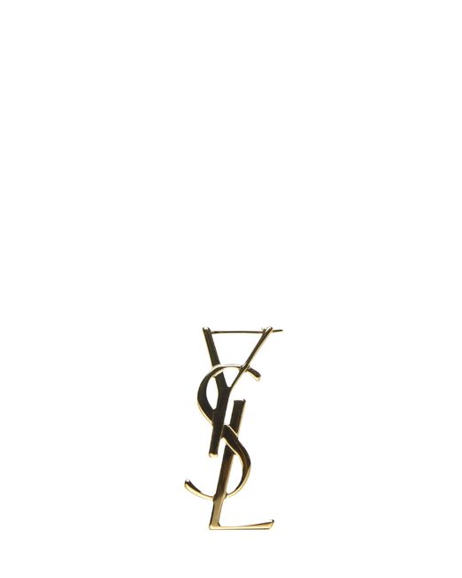 Saint Laurent White Cassandre Single Metal Earring