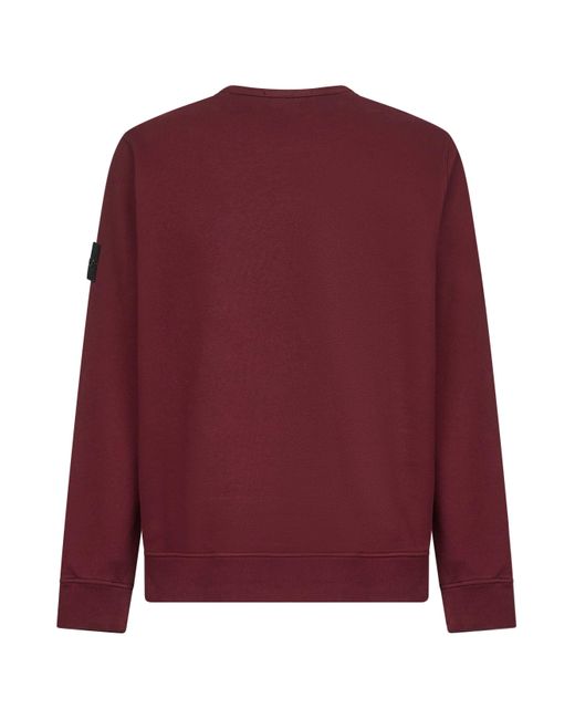 Stone Island Red Burgundy Brushed Organic Cotton Crewneck Sweatshirt for men