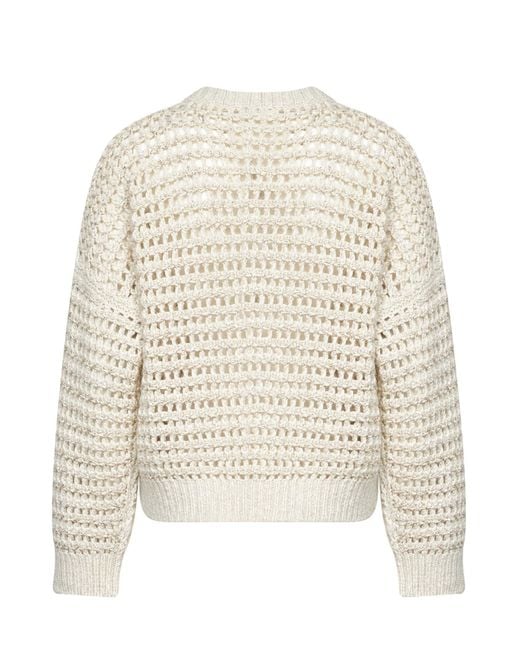 Brunello Cucinelli White Ivory Sequin Net Knit Sweater