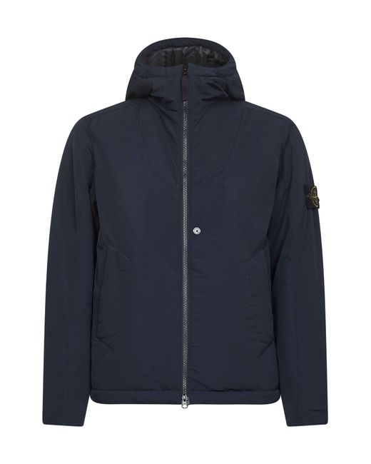 Stone Island Blue Micro Twill Hooded Padded Jacket for men