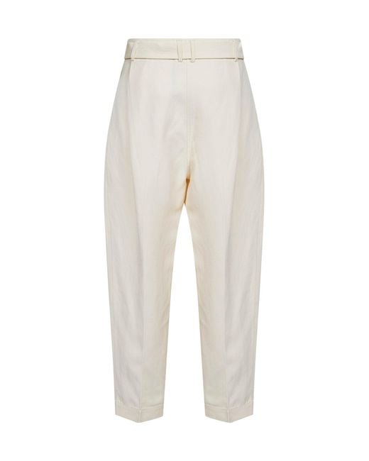 Co. White Pearl Visse And Linen Pleated Belted Trousers