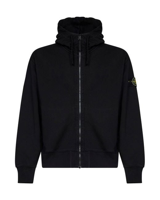 Stone Island Blue Organic Cotton Zip-Up Hoodie for men