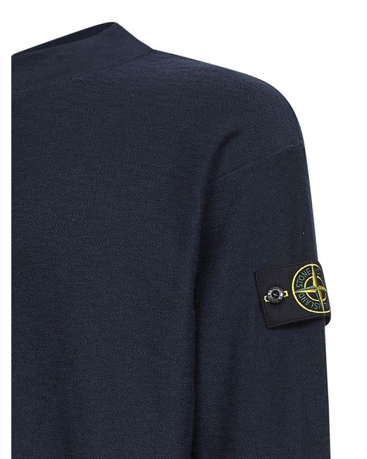 Stone Island Blue Plush Stitch Cotton Blend Knit Sweater for men