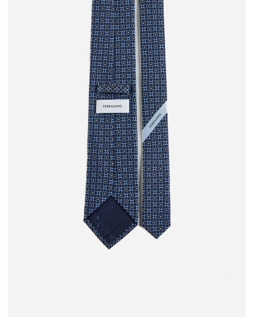Ferragamo Blue Verve Gancini Silk Tie for men