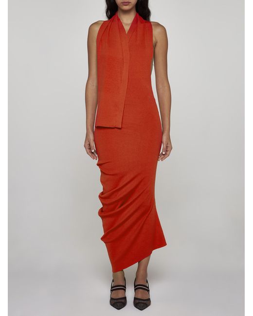 Fendi Red Cotton And Silk Midi Dress