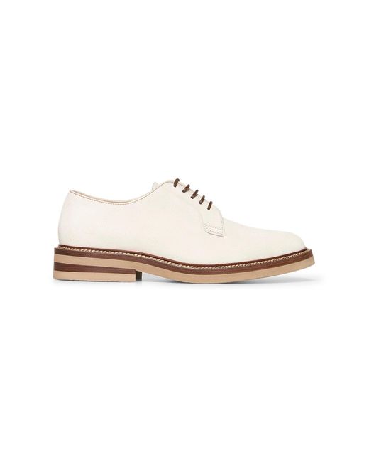Brunello Cucinelli White Milk Suede Derbys for men